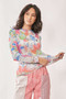 Davi & Dani Multi Printed Mesh Round Neck Long Sleeve Top