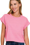 Zenana Rolled Sleeve Crop T-Shirt