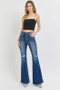 RISEN Distressed Button-Fly Flare Jeans