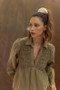 Annie Wear Smocked Front Long Sleeve Babydoll Blouse