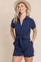 Lime 'N' Chili Collared Button Down Romper with Tie Belt