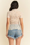 Davi & Dani Floral Mesh Mock Neck Short Sleeve Top