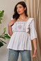 Davi & Dani Texture Tie Back Floral Embroidery Frill Blouse