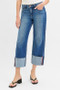 RISEN Full Size Tummy Control Mid Rise Crop Wide Cuffed Jeans Plus Size