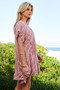 Davi & Dani Embroidery V Neck Short Sleeve Ruffled Mini Dress