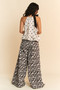 Davi & Dani Ribbon Checker Printed Tie Halter Neck Blouse Top