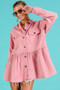 BiBi Corduroy Ruffle Peplum Button Up Shirt