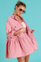 BiBi Corduroy Ruffle Peplum Button Up Shirt