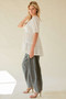 Davi & Dani Ruffled Flared Short Sleeve V Neck Blouse