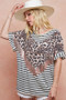 BiBi Stripe Rayon Span Knit Color Block Top With Leopard