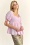 Davi & Dani Solid Elastic Peplum Puffed Sleeves Blouse