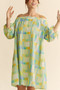 Davi & Dani Printed Off Shoulder Drawstring Sleeve Mini Dress