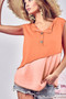 BiBi Color Block Contrast Stitching Buttoned Henley Top