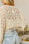 BiBi Dolman Sleeve Fringed Crochet Lace Cover Up