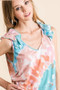 BiBi Circular Tie Dye Knit V Neck Top With Ruffle