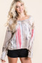 BiBi Tie Dye Knit Top with Print Block Shoulder