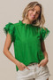 BiBi Solid Woven Circle Trim Ruffle Top