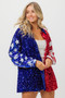 BiBi American Flag Sequin Snap Down Shirt