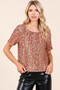 Mittoshop Sequin Short Sleeve Round Neck Cropped Blouse