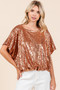 Mittoshop Sequin Short Sleeve Elastic Band Hem Top