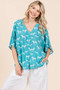 Mittoshop Zebra Print V-Neck Button Down Dolman Sleeve Top