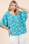 Mittoshop Zebra Print V-Neck Button Down Dolman Sleeve Top