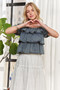 ADORA Washed Denim Layered Ruffle Blouse