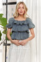 ADORA Washed Denim Layered Ruffle Blouse
