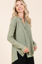 Mittoshop Mineral Wash Waffle Knit V-Neck Long Sleeve Top
