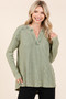 Mittoshop Mineral Wash Waffle Knit V-Neck Long Sleeve Top