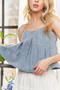 ADORA Front Pleated Washed Denim Crop Top