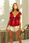 BiBi Ruffled Cap Crush Velvet Peplum Top