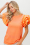BiBi Knit Top Woven Ruffle Tiered Sleeves