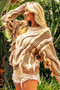 BiBi Faux Fur Detailed Pointelle Cable Knit Sweater