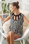 BiBi Leopard Printed Soft Rib Knit Front Sut Out Top