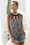 BiBi Leopard Printed Soft Rib Knit Front Sut Out Top