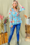 And The Why Floral Print Draw String Bell Sleeve Top