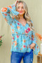 And The Why Floral Print Draw String Bell Sleeve Top