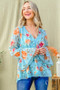 And The Why Floral Print Draw String Bell Sleeve Top