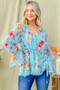 And The Why Floral Print Draw String Bell Sleeve Top