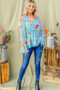 And The Why Floral Print Draw String Bell Sleeve Top