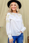And The Why Flower Gold Embroidery Shoulder Detailed Top