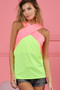 BiBi Rib Knit Color Block with Neck Banded Cross Top