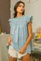 BiBi Clear Sequin All-over Gingham Smocked Top