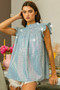 BiBi Clear Sequin All-over Gingham Smocked Top
