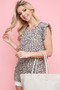 BiBi Leopard Printed French Terry Power Shoulder Top