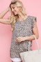 BiBi Leopard Printed French Terry Power Shoulder Top