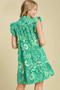 Umgee Full Size Printed Ruffle Cap Sleeve Babydoll Dress Plus Size