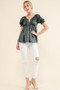 And The Why Satin Leopard V Wired Puff Sleeves Blouse
