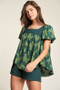 Davi & Dani Nature Printed Square Neck Puff Sleeve Blouse